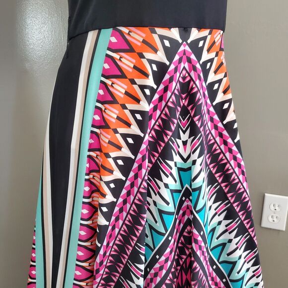 Eliza J Maxi Dress Women's Size 8 Sleeveless Scarf Geometric Print Flowy READ - Picture 7 of 15